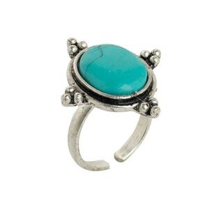 Myra Bag Turquoise Oval Stone Silver-Tone Adjustable Ring